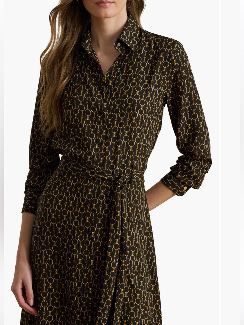 Lauren Ralph Lauren Black Dress with Gold Chain Print